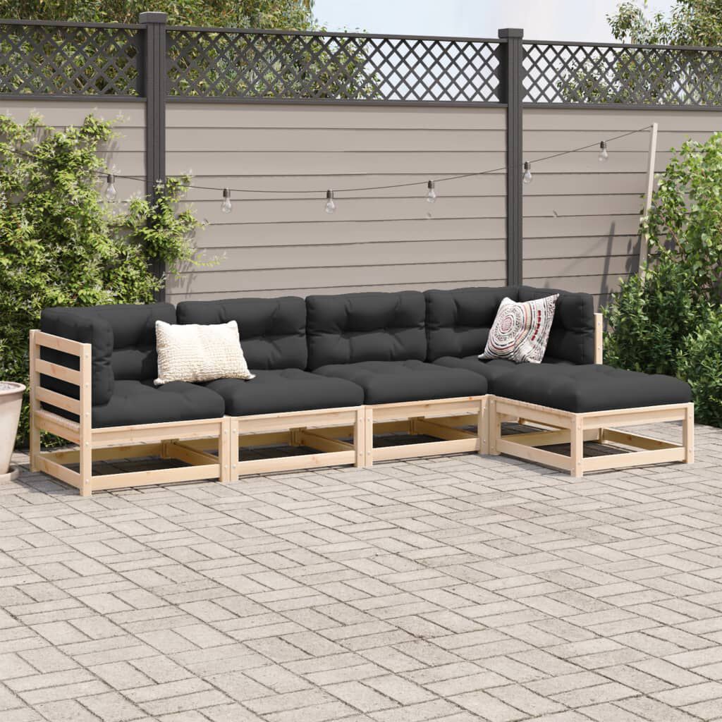 vidaXL 5 Piece Garden Sofa Set with Cushions Solid Wood Pine