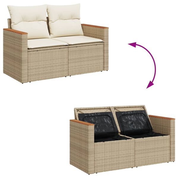vidaXL Garden Sofa with Cushions 2-Seater Beige Poly Rattan