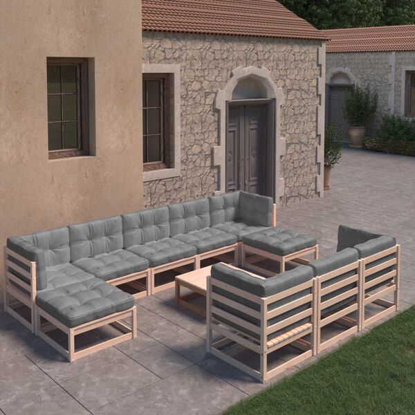 vidaXL 11 Piece Garden Lounge Set with Cushions Solid Pinewood