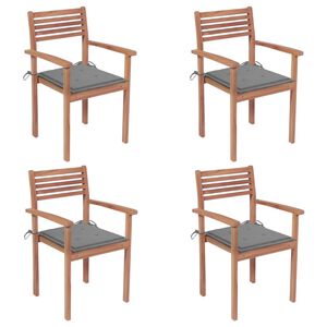 vidaXL Garden Chairs 4 pcs with Grey Cushions Solid Teak Wood