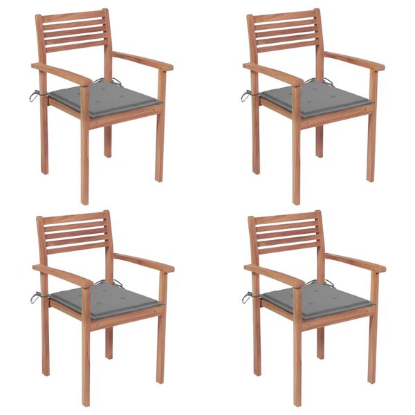 vidaXL Garden Chairs 4 pcs with Grey Cushions Solid Teak Wood