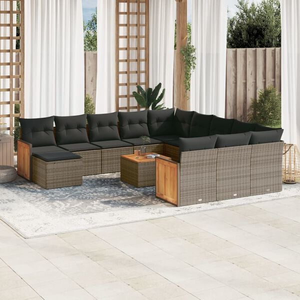 vidaXL 13 Piece Garden Sofa Set with Cushions Grey Poly Rattan