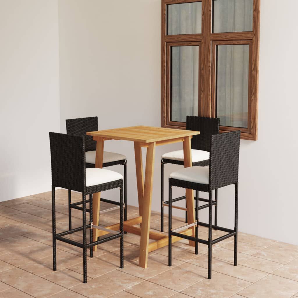 vidaXL 5 Piece Garden Bar Set with Cushions Black
