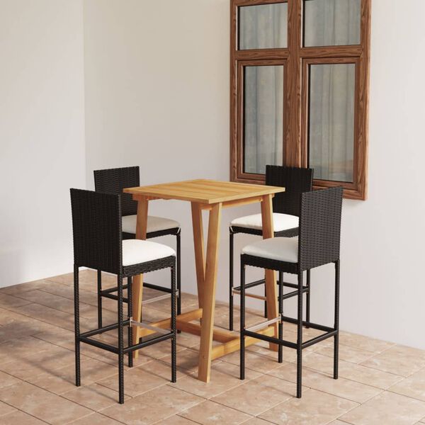 vidaXL 5 Piece Garden Bar Set with Cushions Black