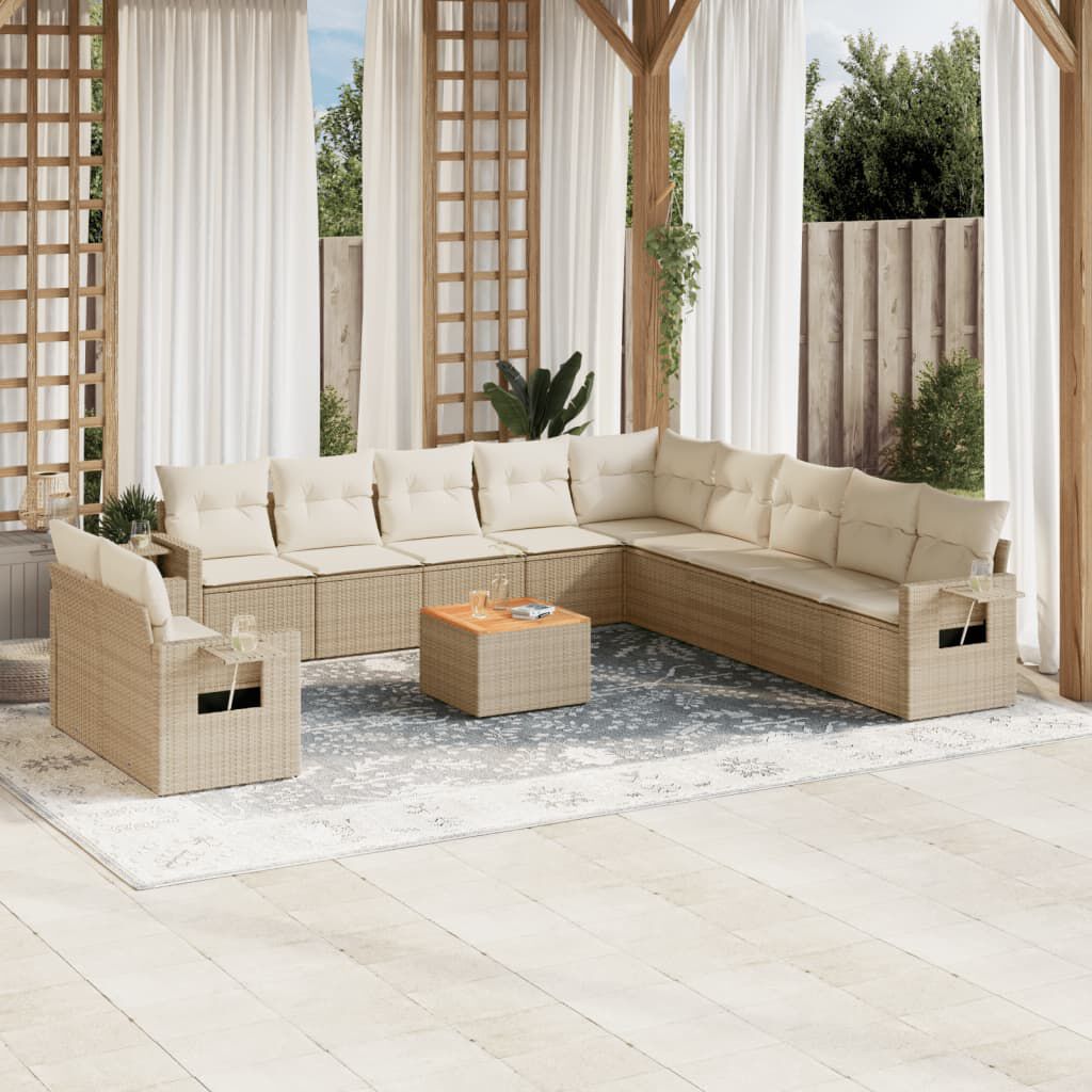 vidaXL 12 Piece Garden Sofa Set with Cushions Beige Poly Rattan