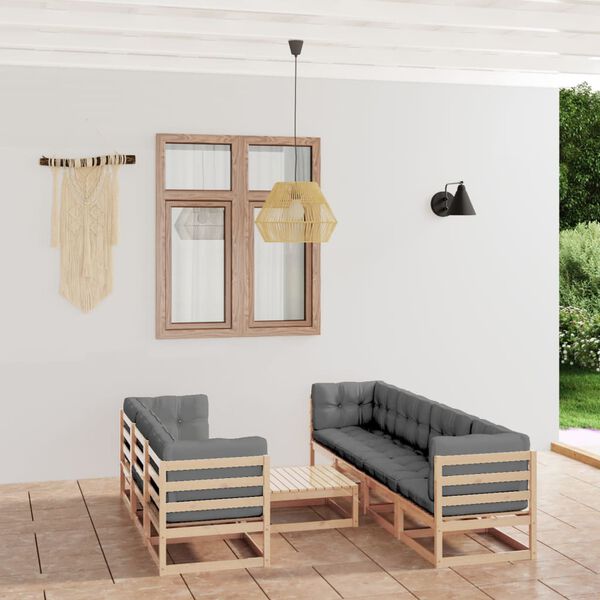 vidaXL 8 Piece Garden Lounge Set with Cushions Solid Pinewood