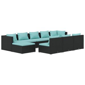 vidaXL 10 Piece Garden Lounge Set with Cushions Black Poly Rattan
