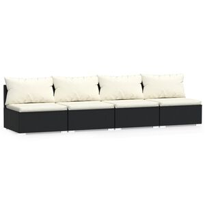 vidaXL 4-Seater Sofa with Cushions Black Poly Rattan