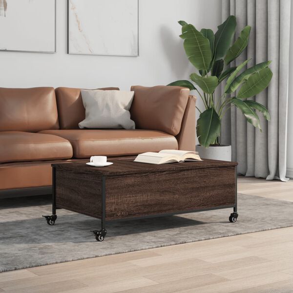 vidaXL Coffee Table with Wheels Brown Oak 91x55x34 cm Engineered Wood
