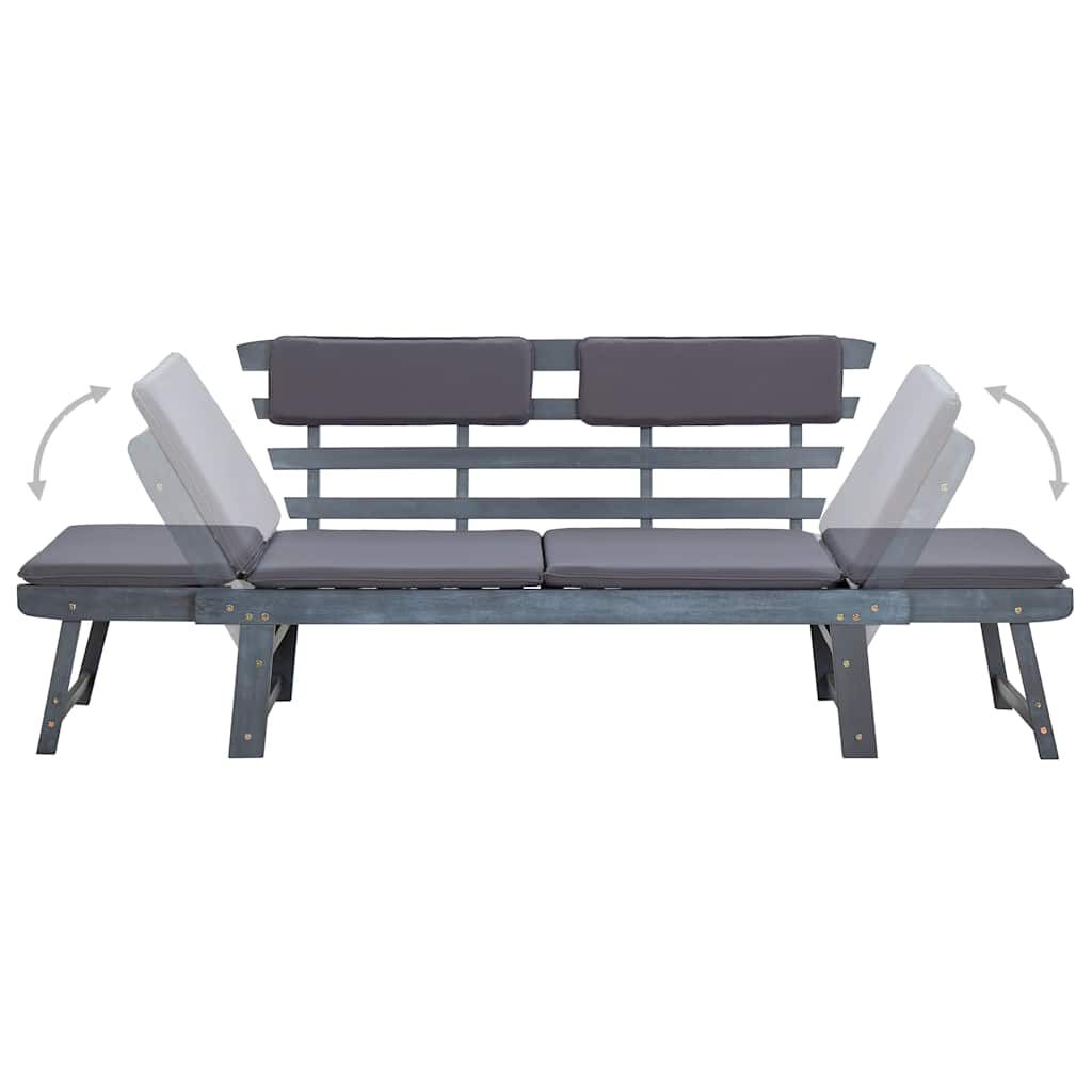 vidaXL Garden Bench with Cushions 2-in-1 190 cm Grey Solid Acacia Wood