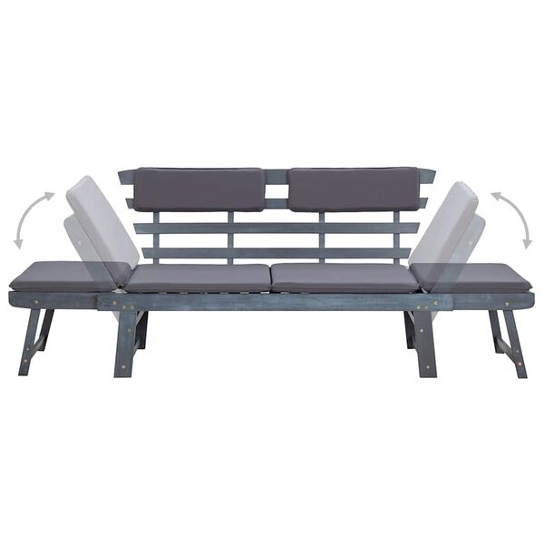 vidaXL Garden Bench with Cushions 2-in-1 190 cm Grey Solid Acacia Wood
