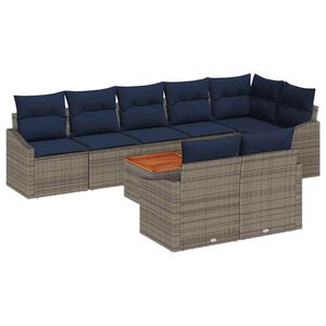 vidaXL Garden Sofa Set with Cushion 9 pcs Grey Poly Rattan
