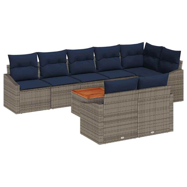 vidaXL Garden Sofa Set with Cushion 9 pcs Grey Poly Rattan