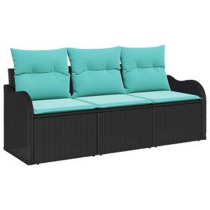 vidaXL Garden Sofa Set with Cushion 3 pcs Black Poly rattan