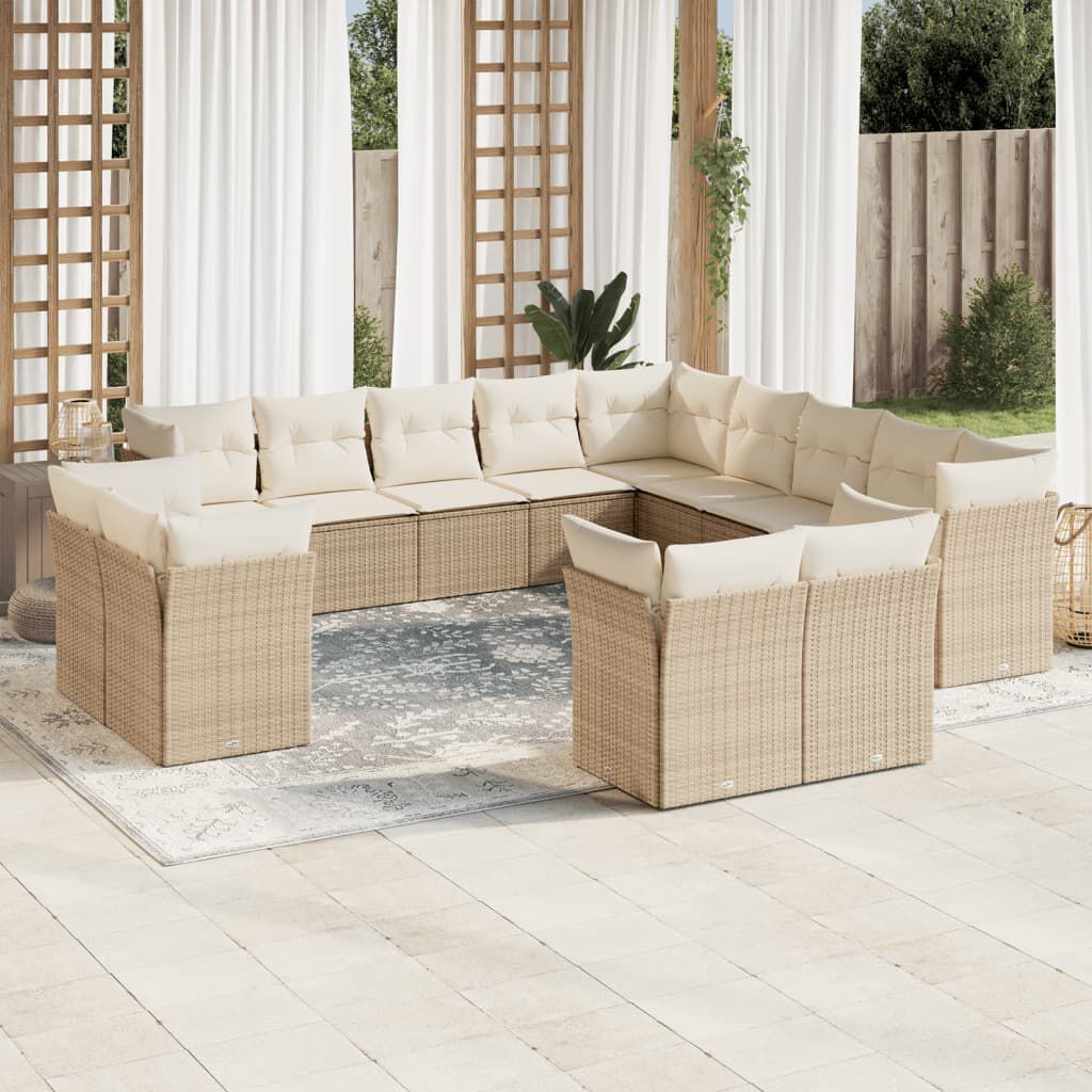 vidaXL 13 Piece Garden Sofa Set with Cushions Beige Poly Rattan