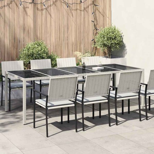 vidaXL Garden Table White 250x100x75 cm Poly Rattan and Tempered Glass