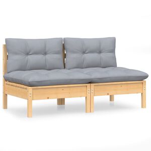 vidaXL 2-Seater Garden Sofa with Grey Cushions Solid Wood Pine