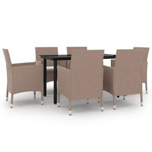 vidaXL 7 Piece Garden Dining Set with Cushions Poly Rattan and Glass
