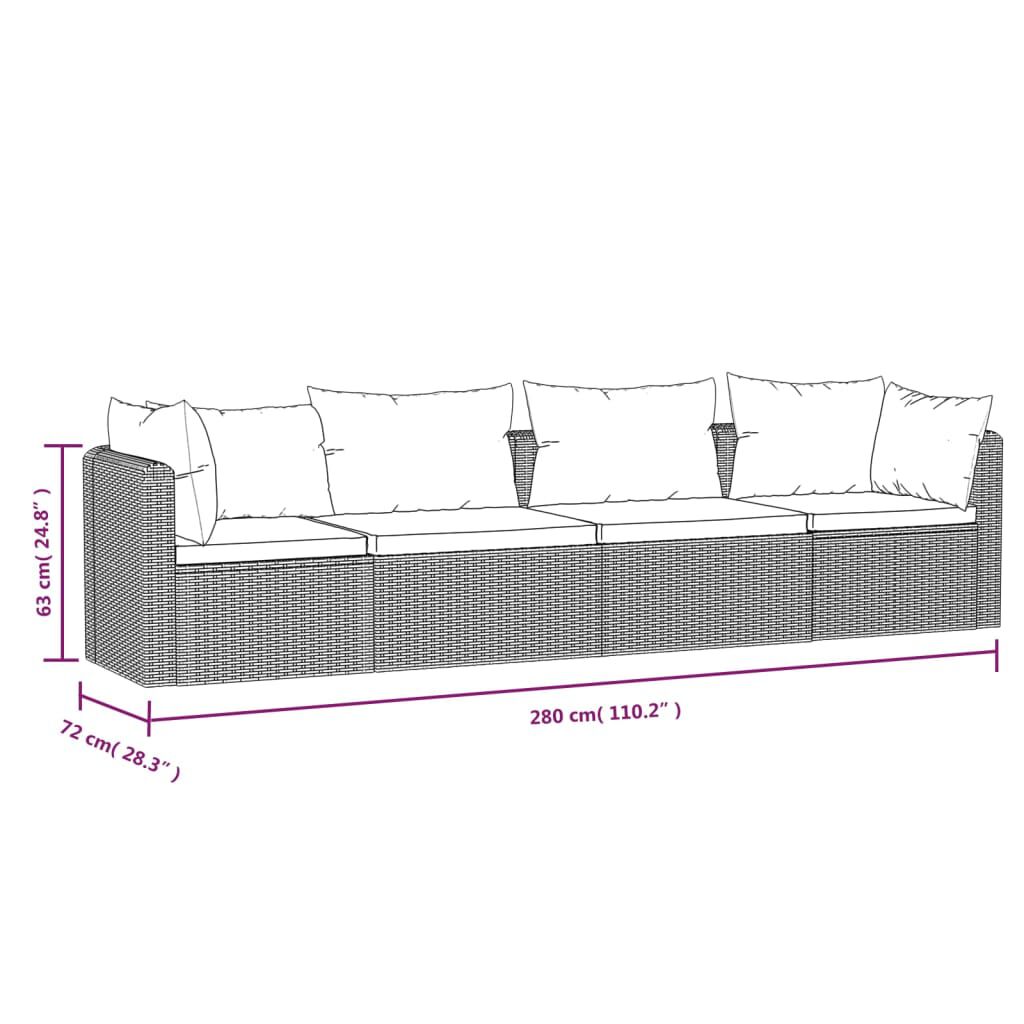 vidaXL 4 Piece Garden Sofa Set with Cushions Poly Rattan Black