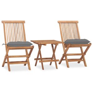 vidaXL 3 Piece Folding Outdoor Dining Set with Cushion Solid Wood Teak