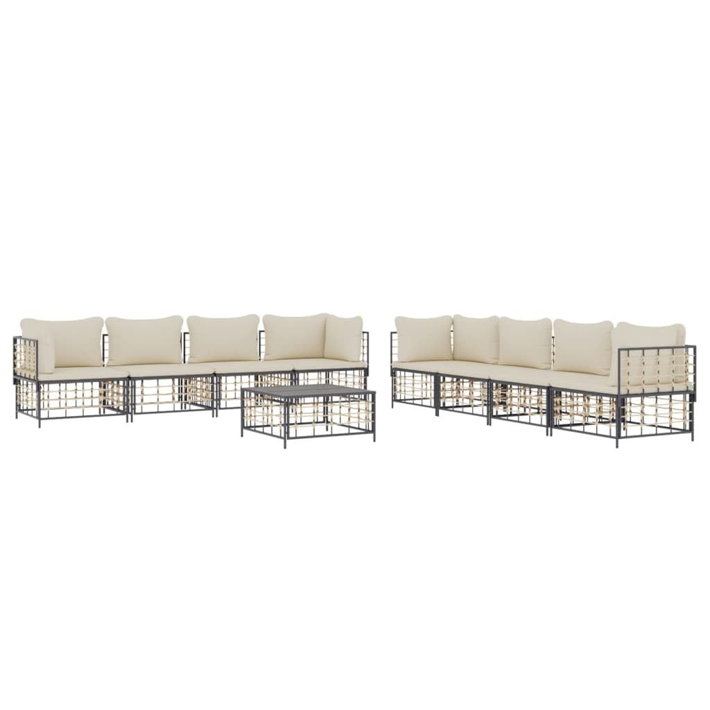 vidaXL 9 Piece Garden Lounge Set with Cushions Anthracite Poly Rattan