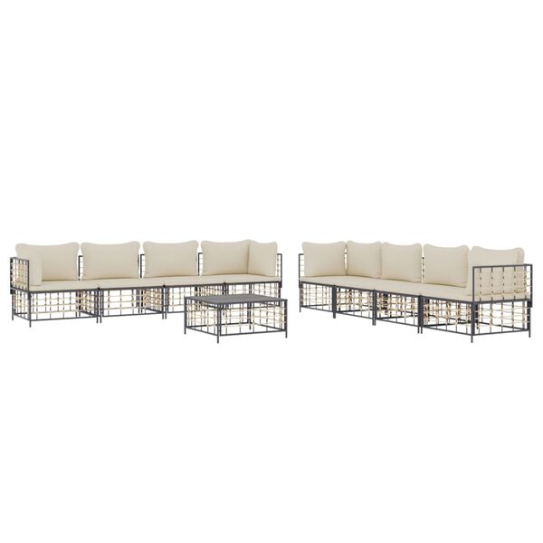 vidaXL 9 Piece Garden Lounge Set with Cushions Anthracite Poly Rattan