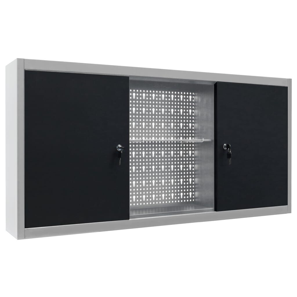 vidaXL Wall Mounted Tool Cabinet Industrial Style Metal Grey and Black