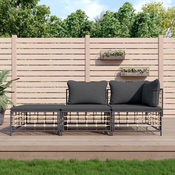 vidaXL 3 Piece Garden Lounge Set with Cushions Anthracite Poly Rattan