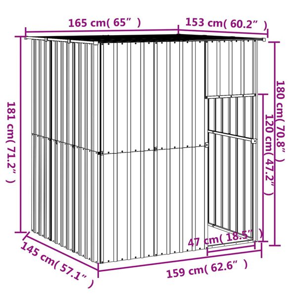 vidaXL Dog House with Roof Light Grey 165x153x181 cm Galvanised Steel