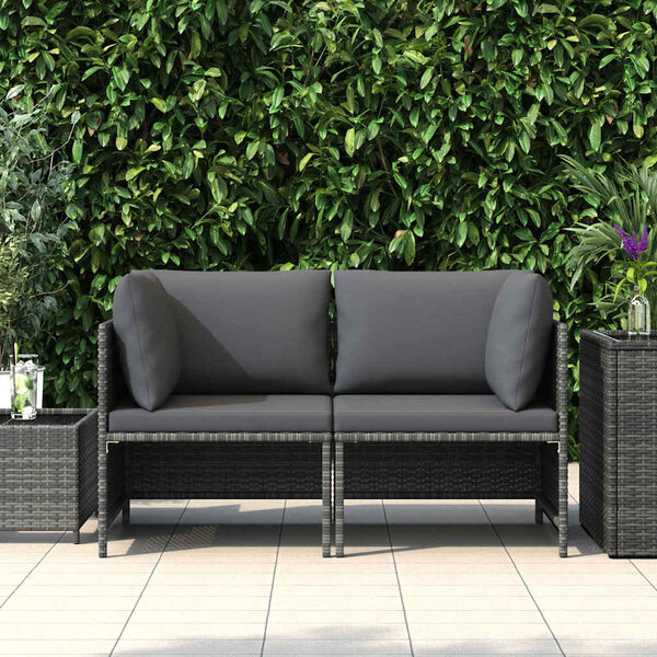 vidaXL 2-Seater Garden Sofa with Cushions Grey Poly Rattan