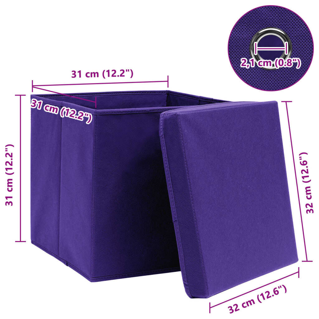 vidaXL Storage Boxes with Lids 4 pcs Purple 32x32x32 cm Fabric