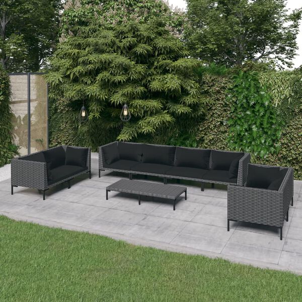 vidaXL 9 Piece Garden Lounge Set with Cushions Poly Rattan Dark Grey