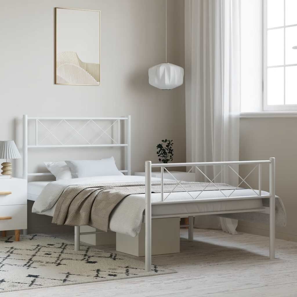 vidaXL Metal Bed Frame without Mattress with Footboard White 100x200cm
