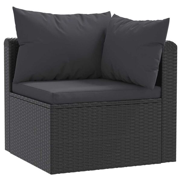 vidaXL 3 Piece Garden Sofa Set with Cushions Poly Rattan Black