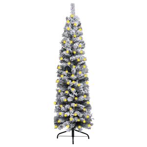 vidaXL Slim Pre-lit Christmas Tree with Flocked Snow Green 150 cm PVC