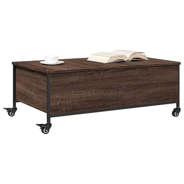 vidaXL Coffee Table with Wheels Brown Oak 91x55x34 cm Engineered Wood