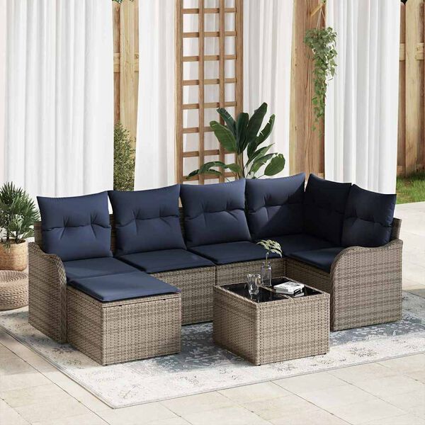 vidaXL Garden Sofa Set 7 pcs Grey Poly Rattan