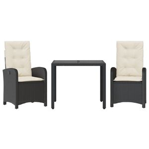 vidaXL 3 Piece Garden Dining Set with Cushions Grey Poly Rattan