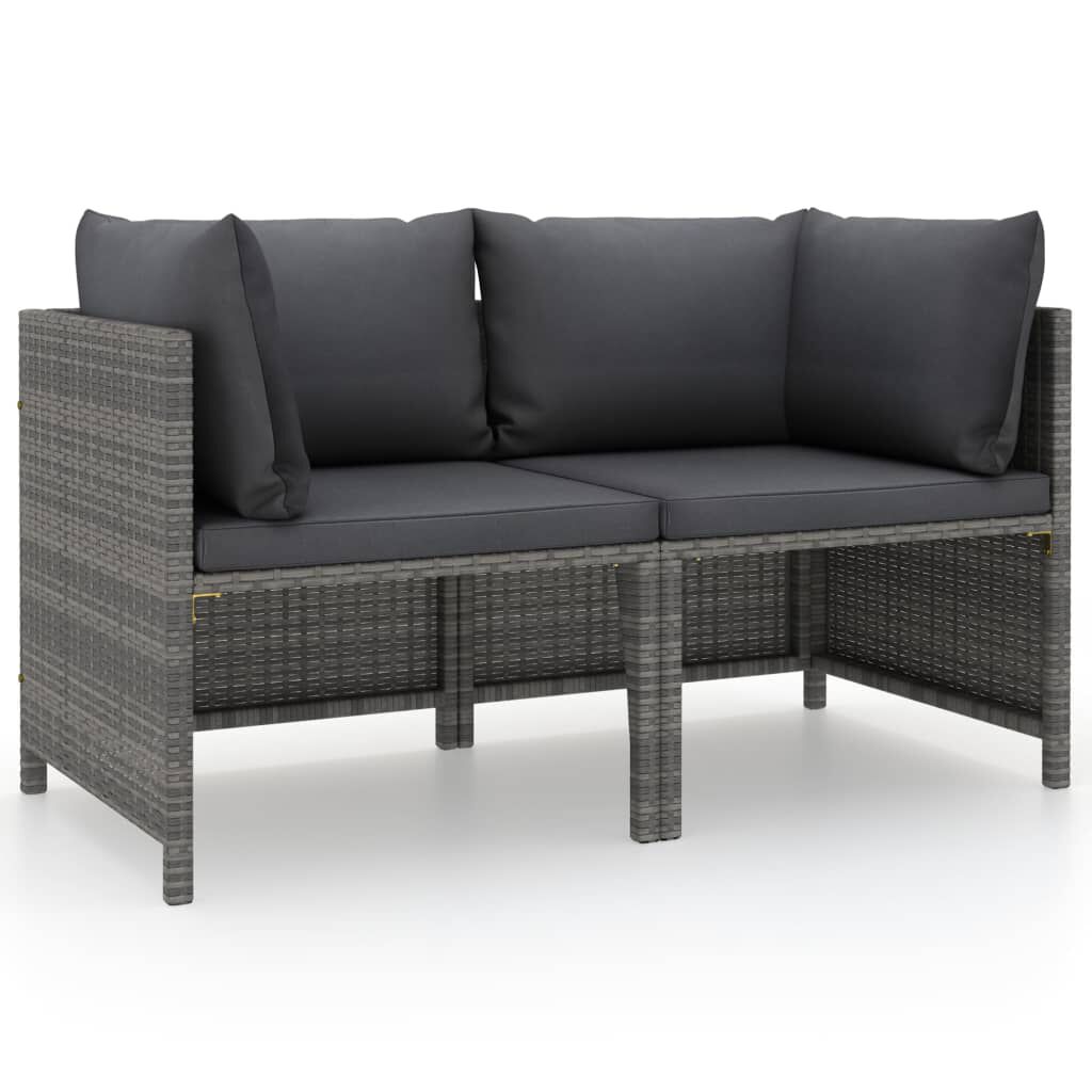 vidaXL 2-Seater Garden Sofa with Cushions Grey Poly Rattan