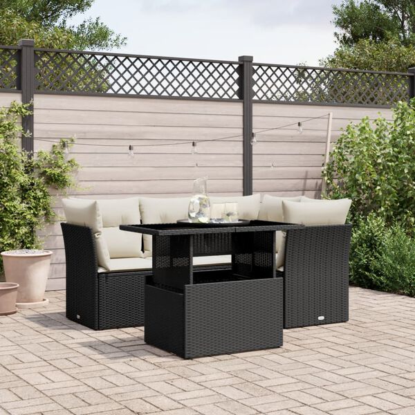 vidaXL 5 Piece Garden Sofa Set with Cushions Black Poly Rattan