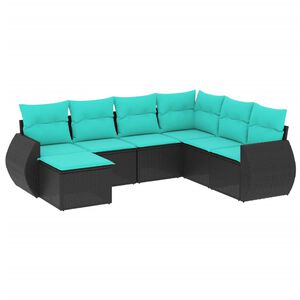 vidaXL 7 Piece Garden Sofa Set with Cushions Black Poly Rattan