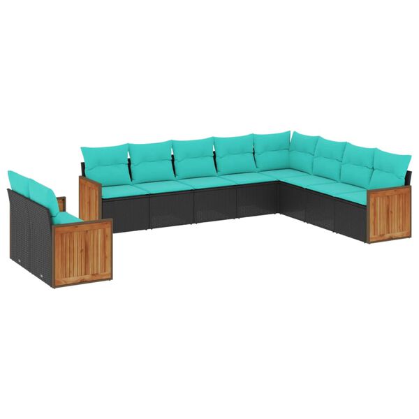 vidaXL 10 Piece Garden Sofa Set with Cushions Black Poly Rattan