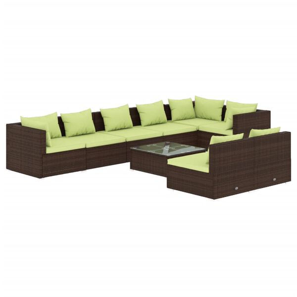 vidaXL 9 Piece Garden Lounge Set with Cushions Brown Poly Rattan