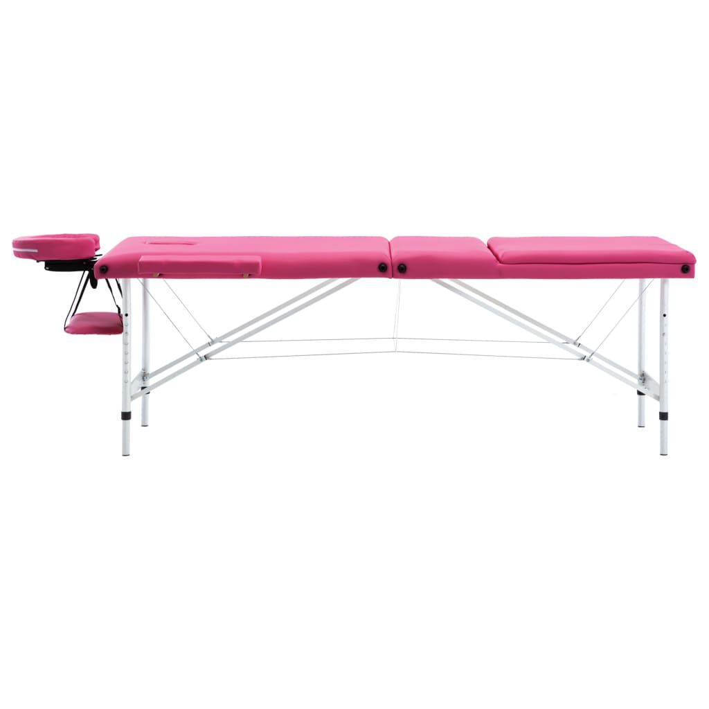 vidaXL Foldable Massage Table 3 Zones Aluminium Pink