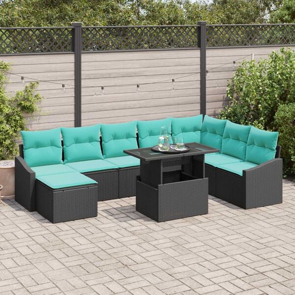 vidaXL 9 Piece Garden Sofa Set with Cushions Black Poly Rattan