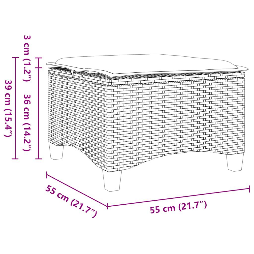 vidaXL Garden Stools with Cushions 2 pcs Black 55x55x36 cm Poly Rattan