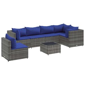 vidaXL 7 Piece Garden Lounge Set with Cushions Grey Poly Rattan