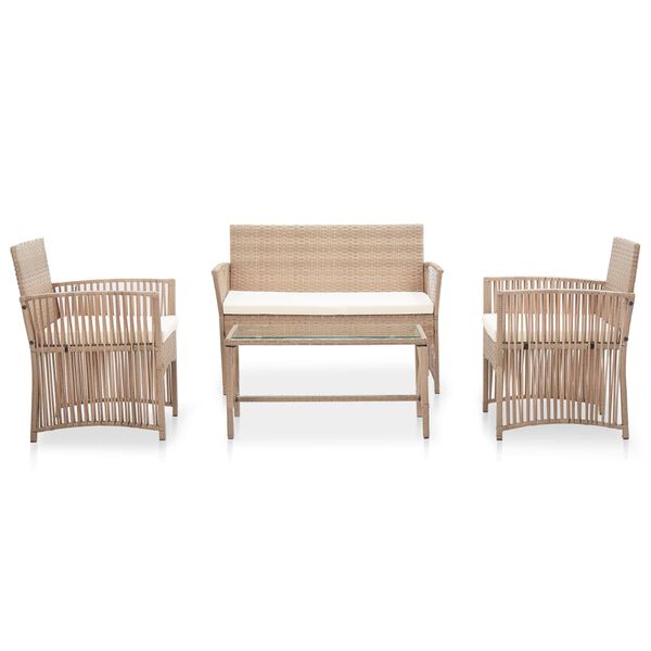 vidaXL 4 Piece Garden Lounge Set with Cushion Poly Rattan Beige