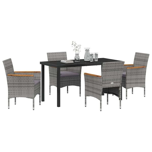 vidaXL Garden Dining Set with Cushion 5 pcs Grey Poly Rattan