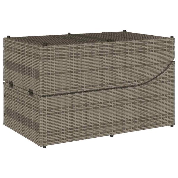 vidaXL Folding Sun Lounger with Cushion and Storage Grey Poly Rattan